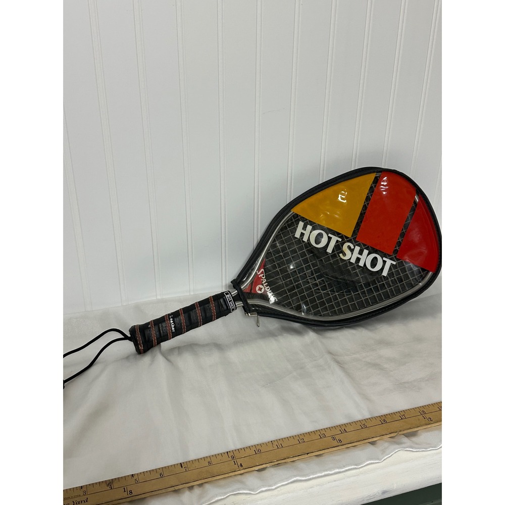 Vintage Spalding Hot Shot Racquetball‎ Racquet 18in Silver  Leather Grip Cover